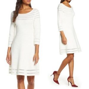 Eliza J White Ribbed Knit A-line Sweater Dress